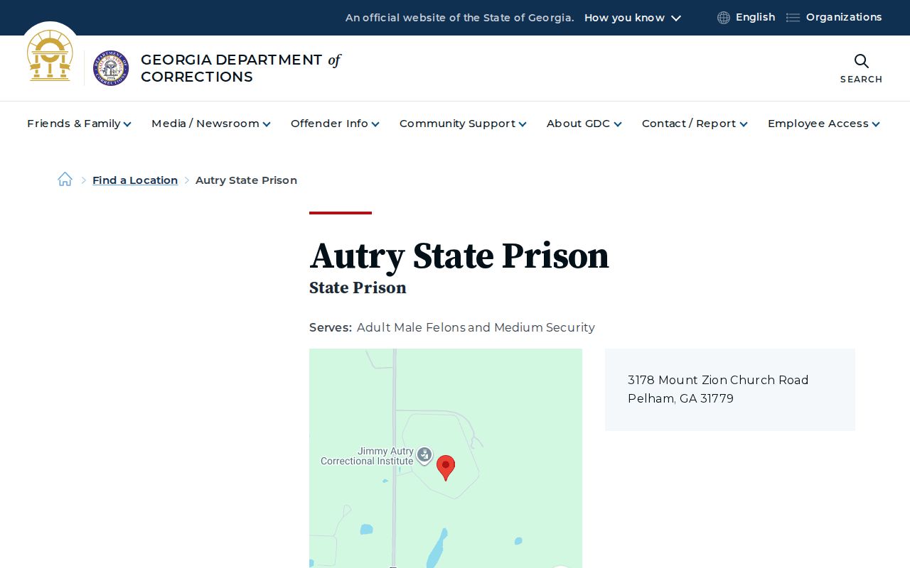 Georgia Department of Corrections Autry State Prison details